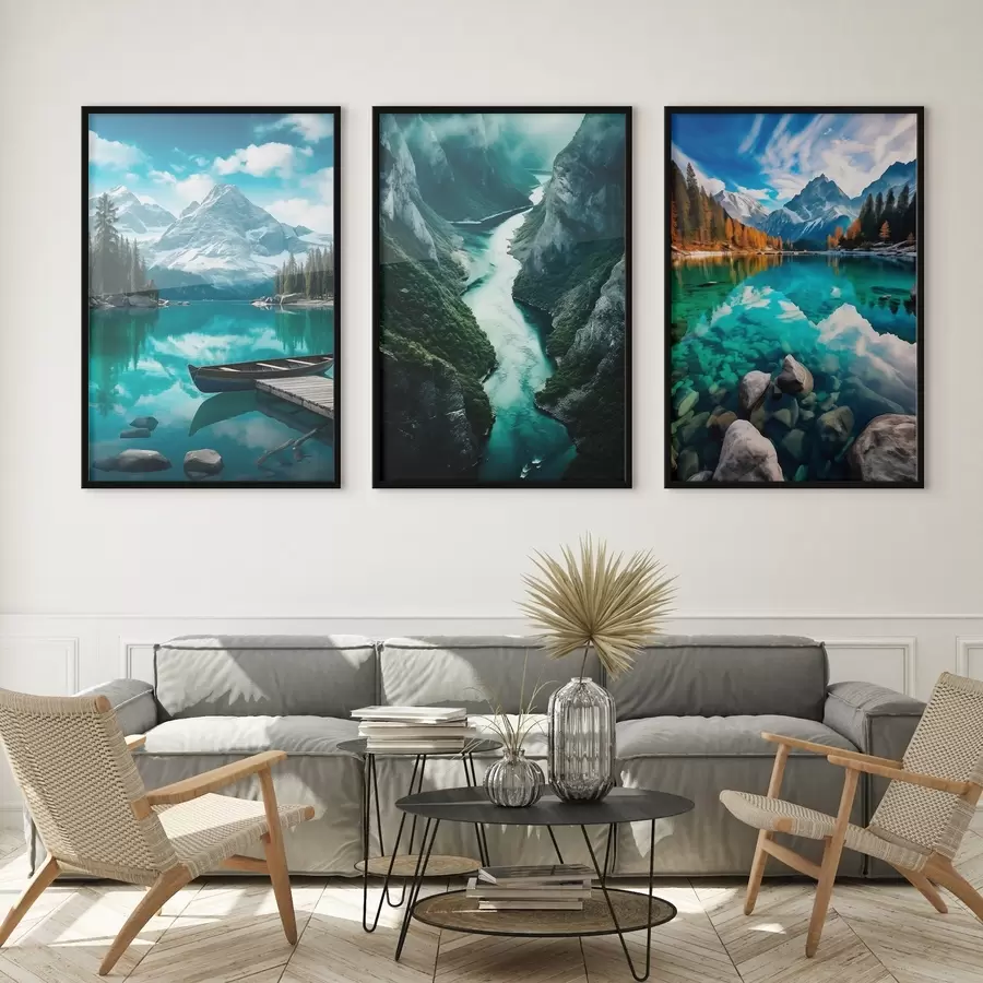 Fotobehang Alpenmeren en uitzicht op fjorden in koele blauwgroene tinten d00961