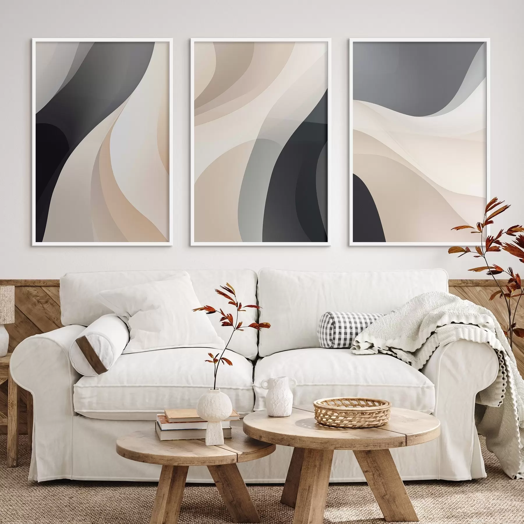 Fotobehang Minimale vloeiende rondingen in crème, taupe en zwart d00962