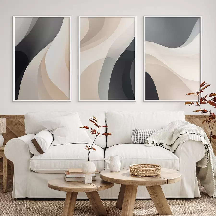 Fotobehang Minimale vloeiende rondingen in crème, taupe en zwart d00962