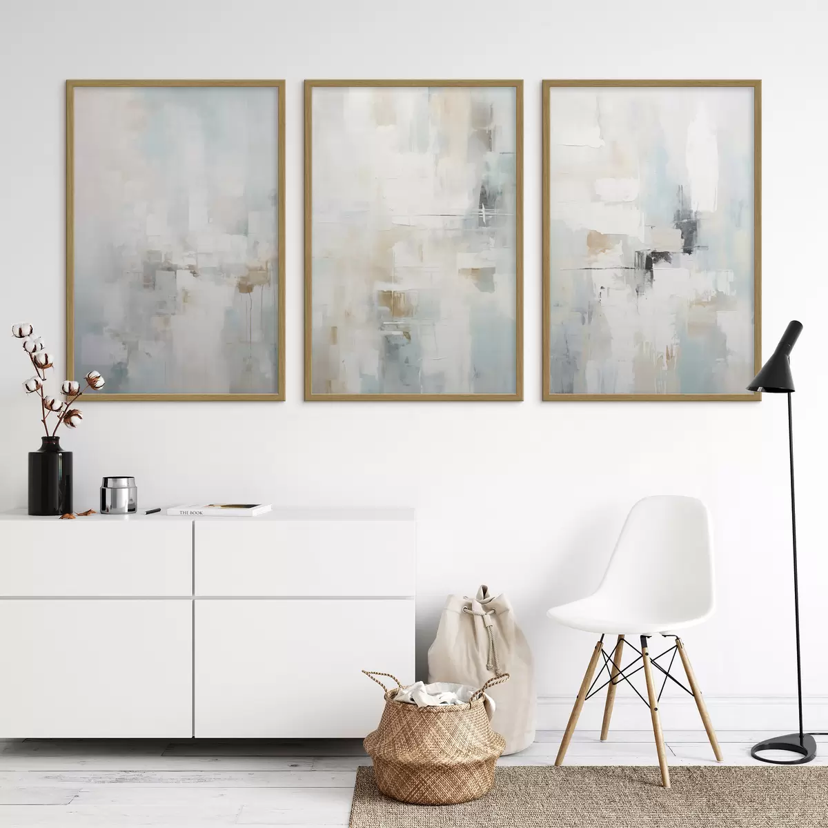 Poster Luchtig abstract kleurenpalet: wit, beige en lichtblauw d00966