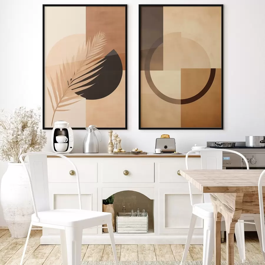 Fotobehang Terracotta en beige geometrische vorm met palmbladmotief d00968