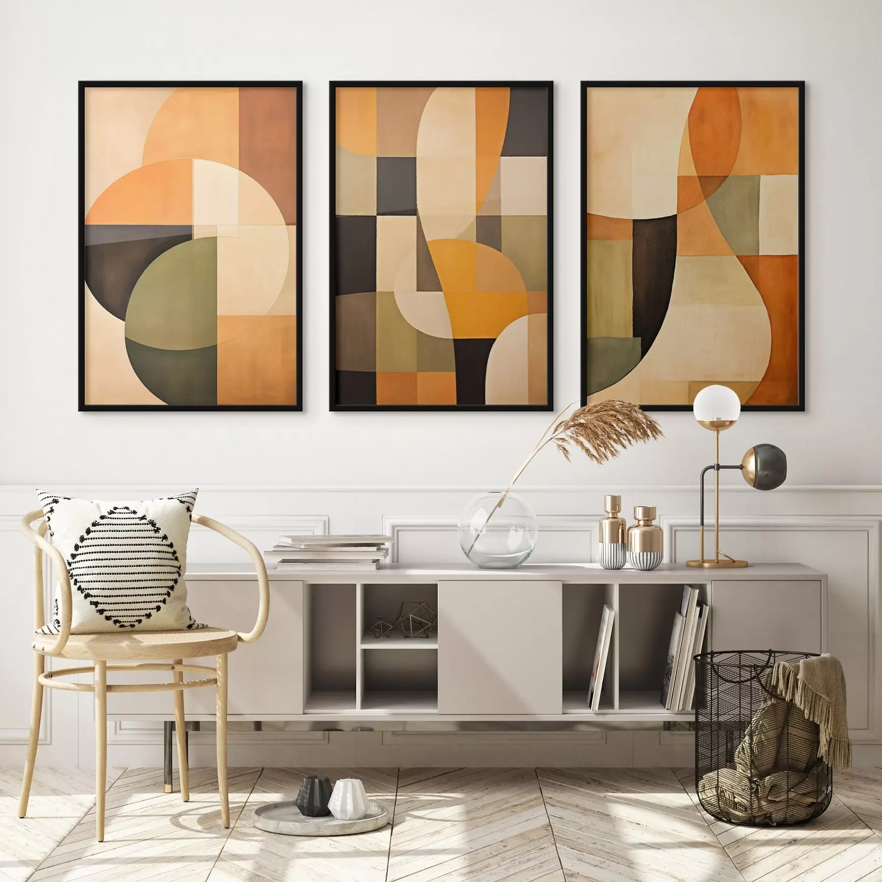 Fotobehang Zachte geometrische blokken in beige, terracotta en salie d00975