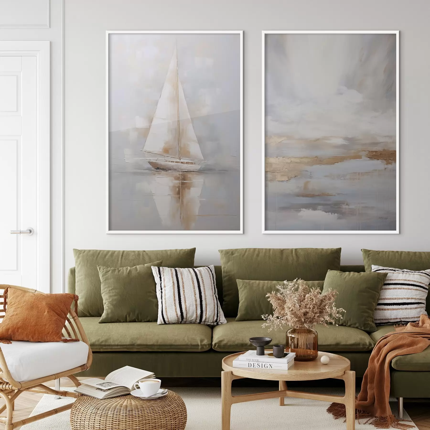 Fotobehang Zeilboot en abstracte compositie imitatie van schilderij d00999