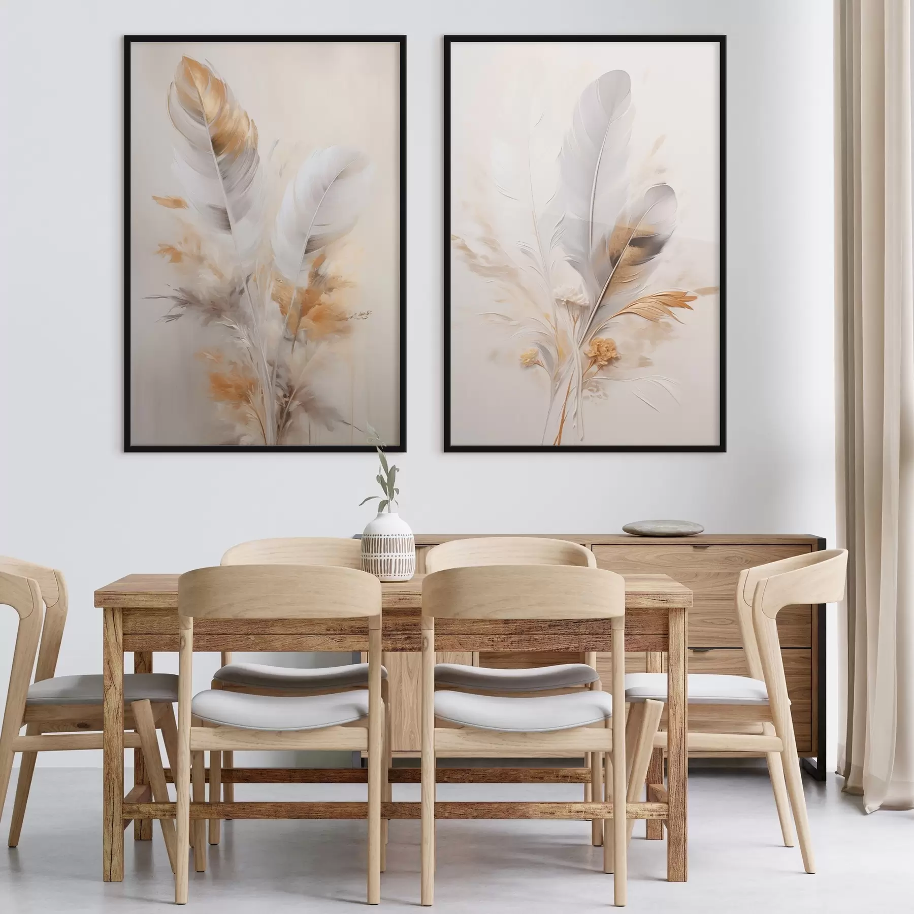 Fotobehang Abstracte veren, omgeven door beige en bruine pluimen, zacht en delicaat, op een lichtbeige achtergrond d01016