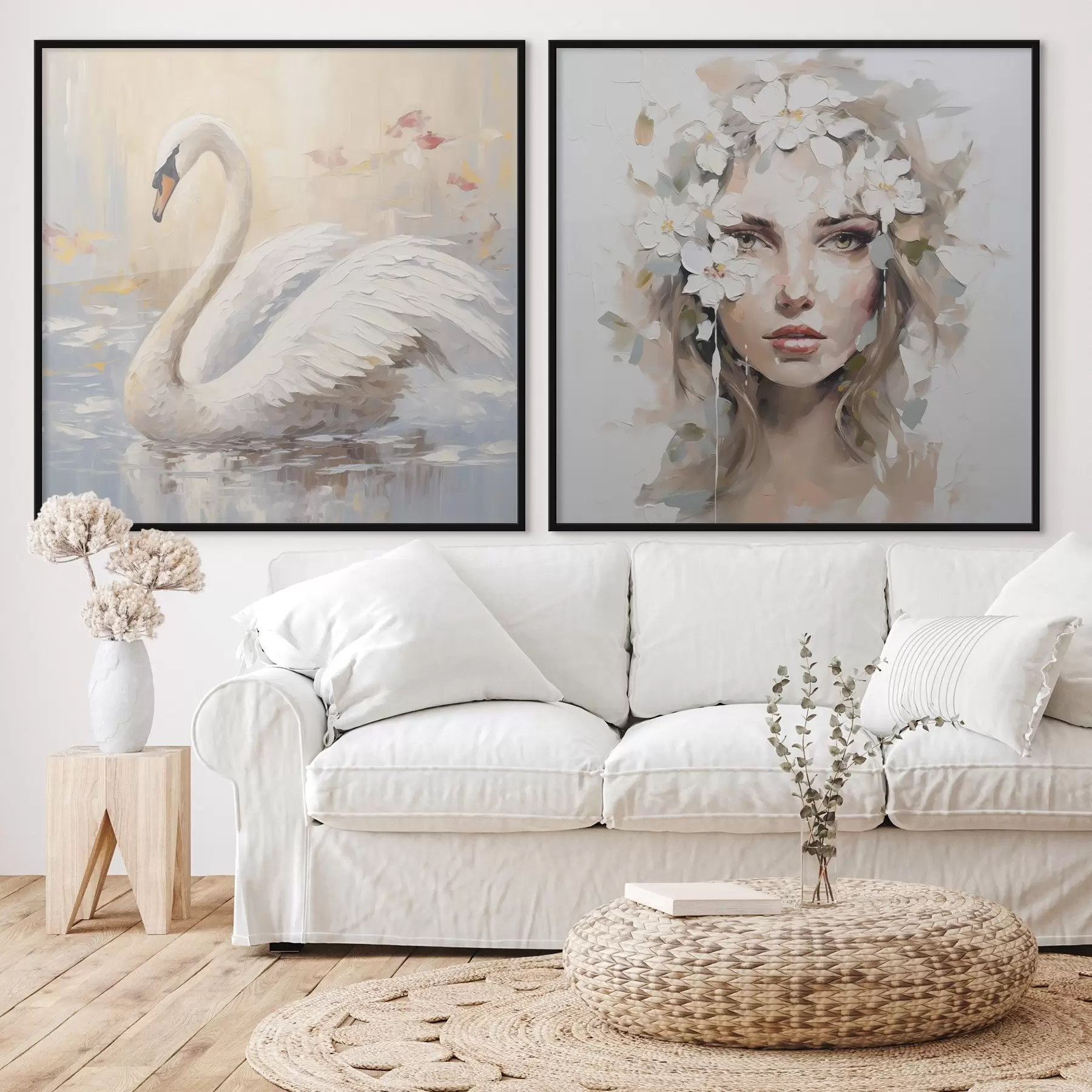 Fotobehang Zwaan en portret van een meisje, imitatie schilderij d01030