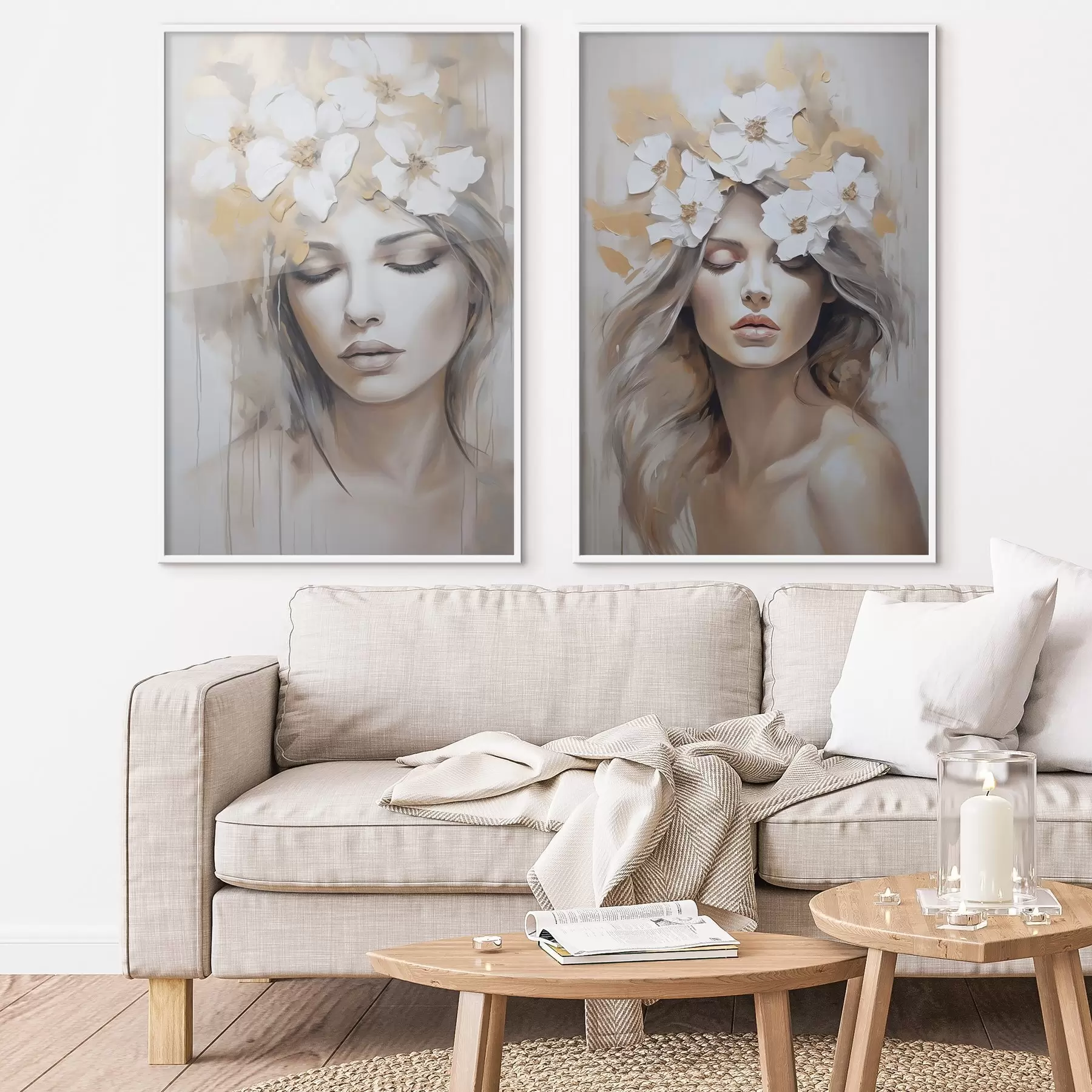 Fotobehang Abstract portret van een meisje met bloemen, imitatie van een schilderij d01034