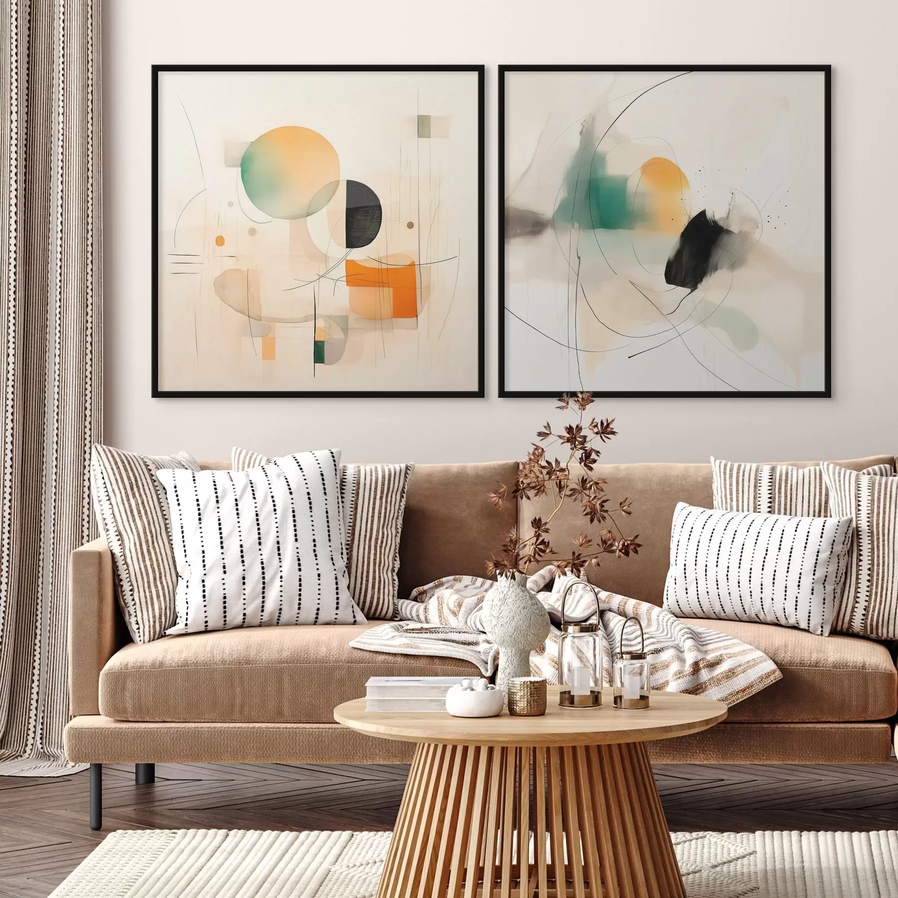 Fotobehang Abstract tweeluik met cirkelvormige vormen en dynamische lijnen d00981