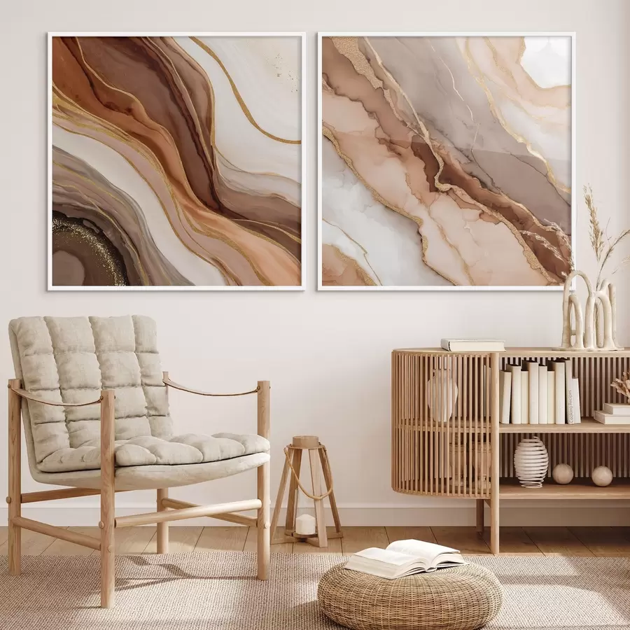 Fotobehang Tweedelige abstracte compositie met vloeiende gelaagde overgangen d00982