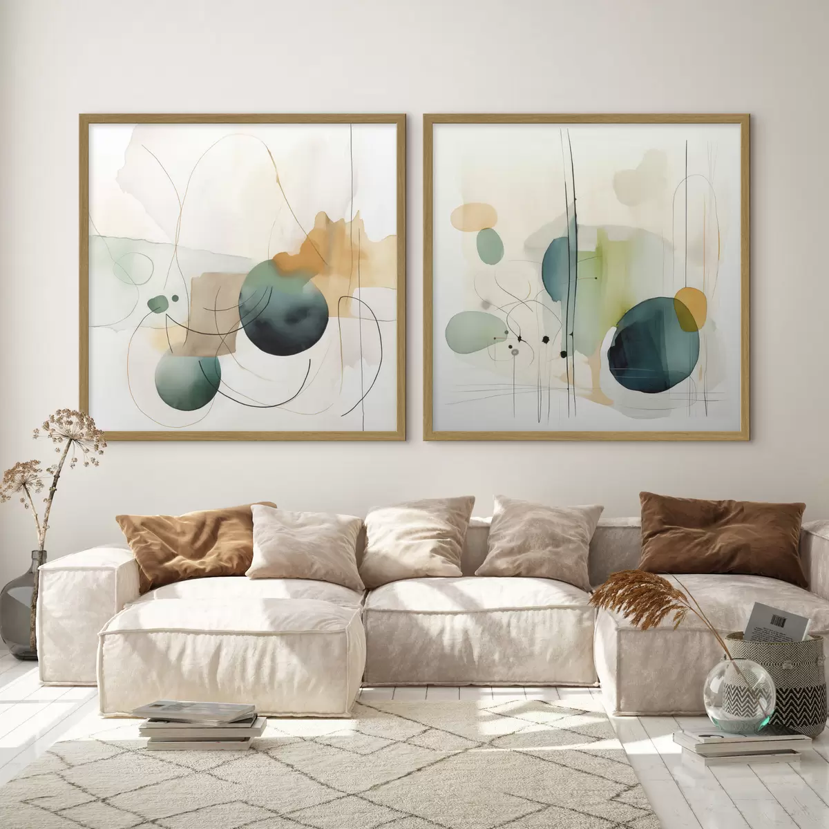 Poster Tweedelige abstracte compositie met zachte kleurvlakken d00985