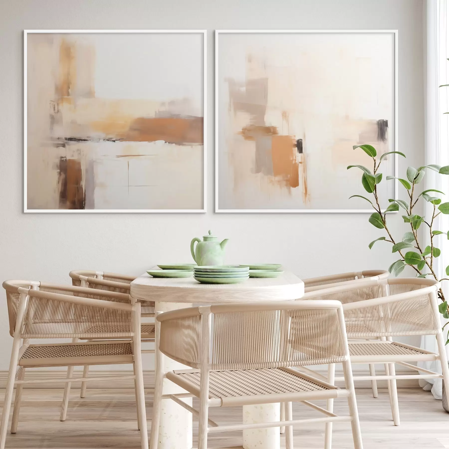 Fotobehang Gestileerde abstractie met warme tinten in tweeluikformaat d00988