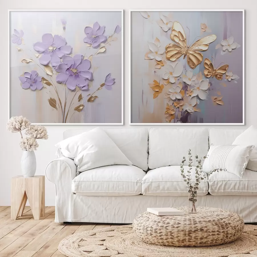 Fotobehang Schilderij met imitatie van vlinders en bloemen d01046