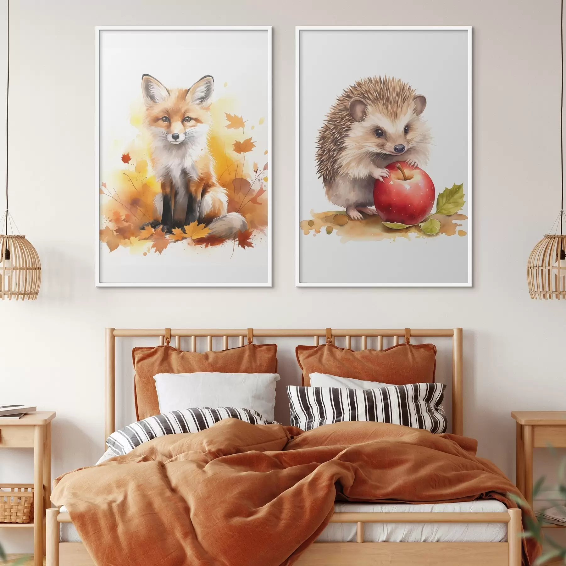 Fotobehang Vos en egel, imitatie-aquarel d01050