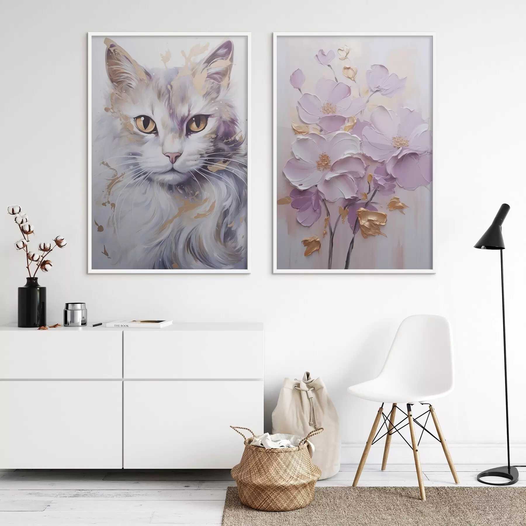 Fotobehang Abstracte bloemen en een kat d01056