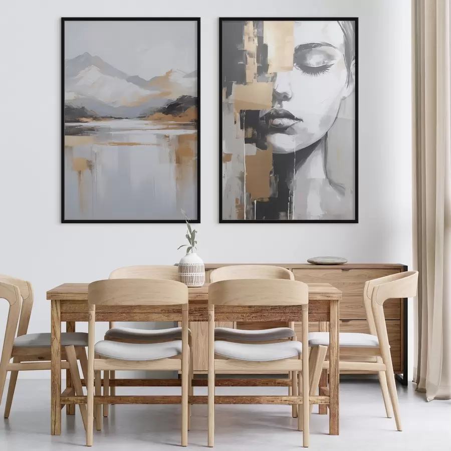 Fotobehang Abstract berglandschap en portret d01058