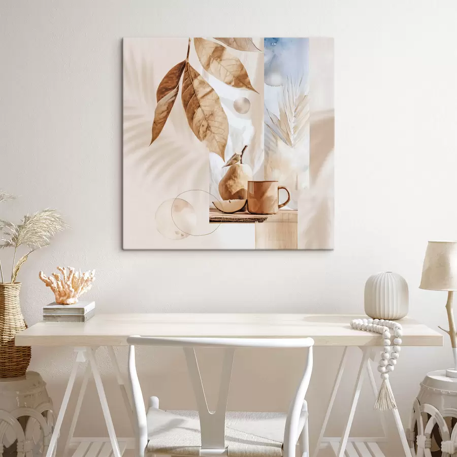  Schilderijen Abstract met bladeren, peer en beker s47047