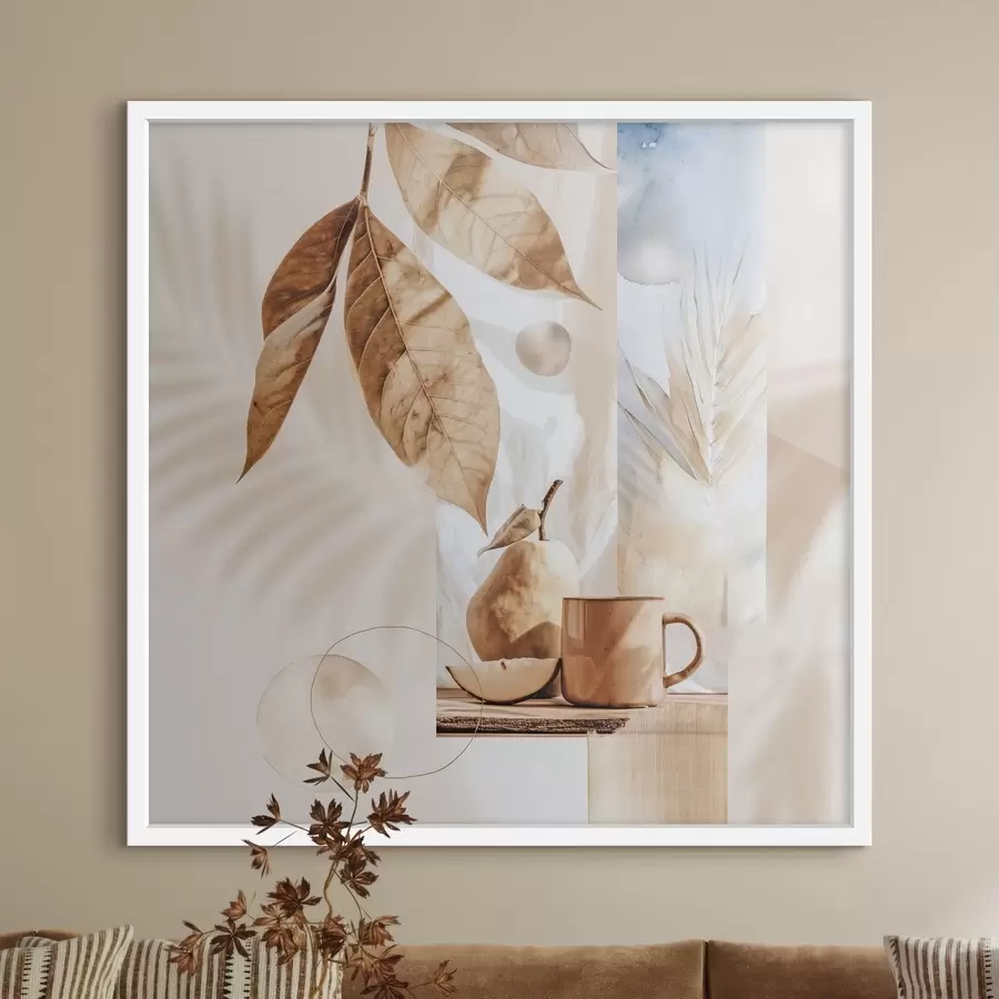 Fotobehang Abstract met bladeren, peer en beker f47047