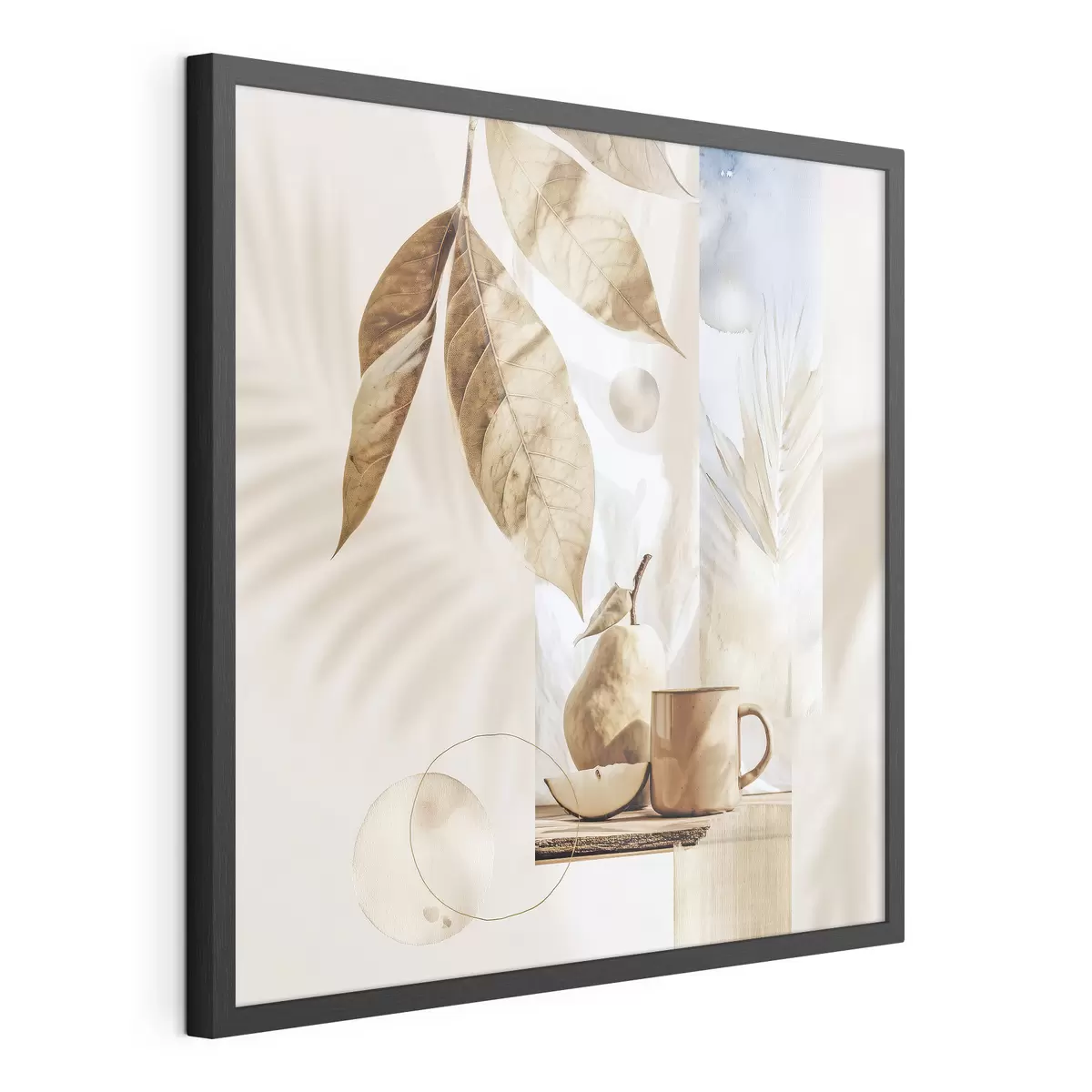 Poster Abstract met bladeren, peer en beker f47047