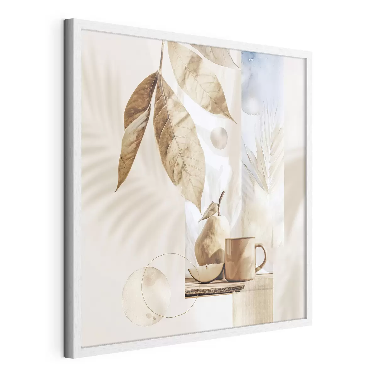 Poster Abstract met bladeren, peer en beker f47047