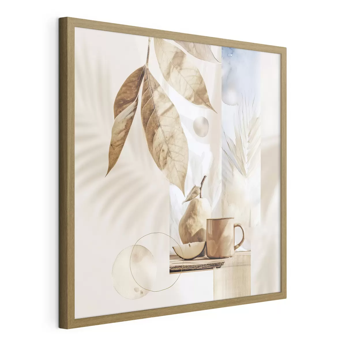 Poster Abstract met bladeren, peer en beker f47047