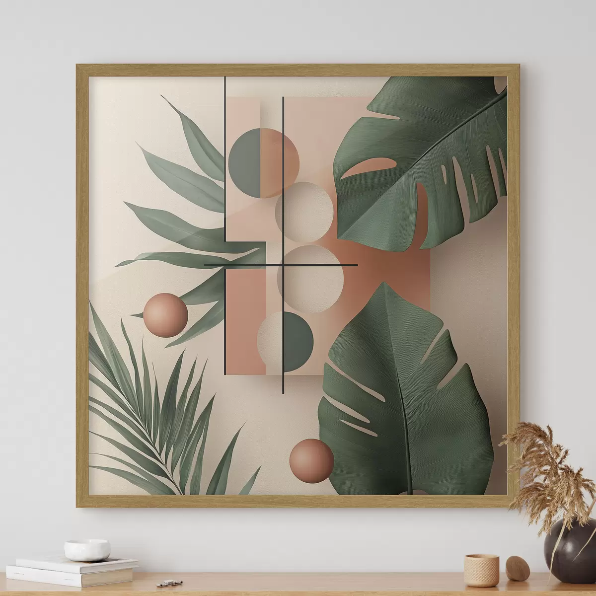 Poster Abstractie met grote tropische bladeren f47099