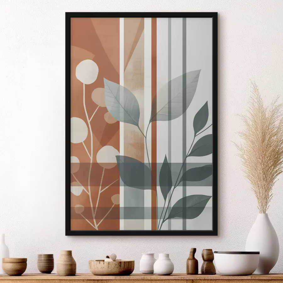 Fotobehang Abstractie met takken en bladeren f47248