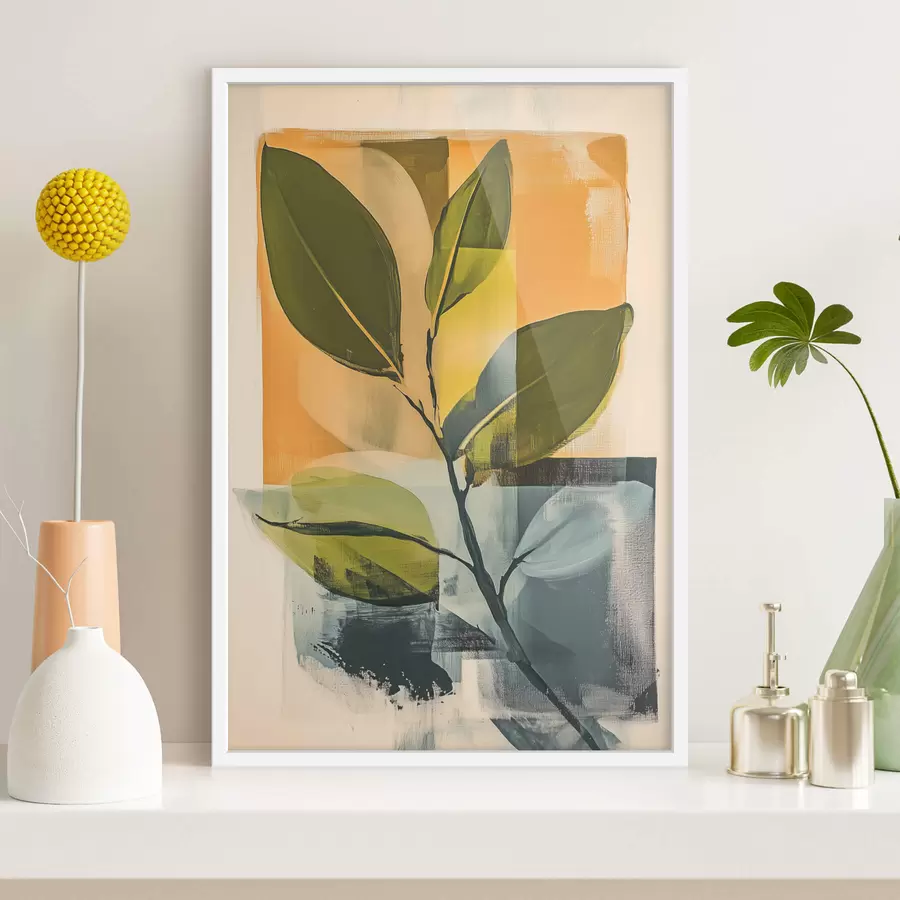 Fotobehang Een tak met bladeren op een abstracte achtergrond f47250