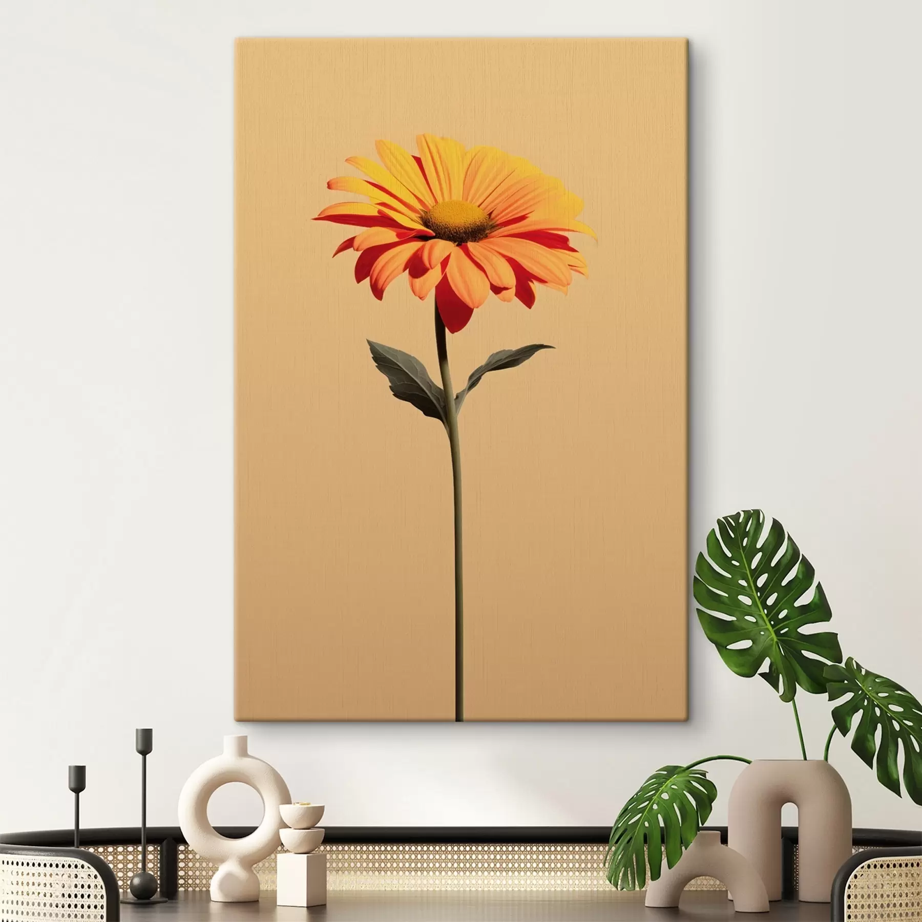  Schilderijen Gerbera-bloem op een effen achtergrond met zacht licht in een minimalistische stijl s46928