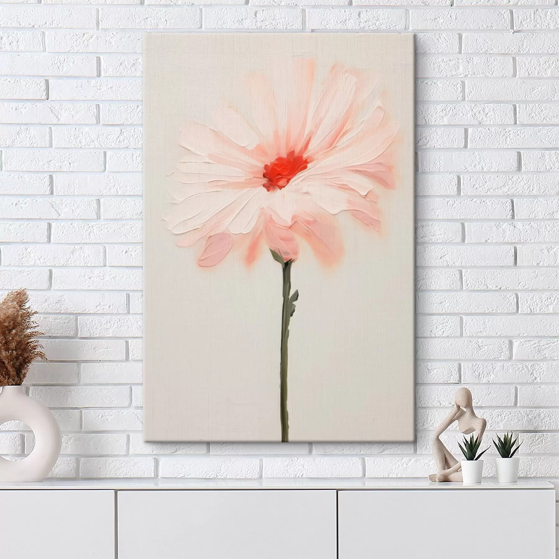  Schilderijen Witte en roze bloem met expressieve penseelstreken in een olieverfstijl s46933