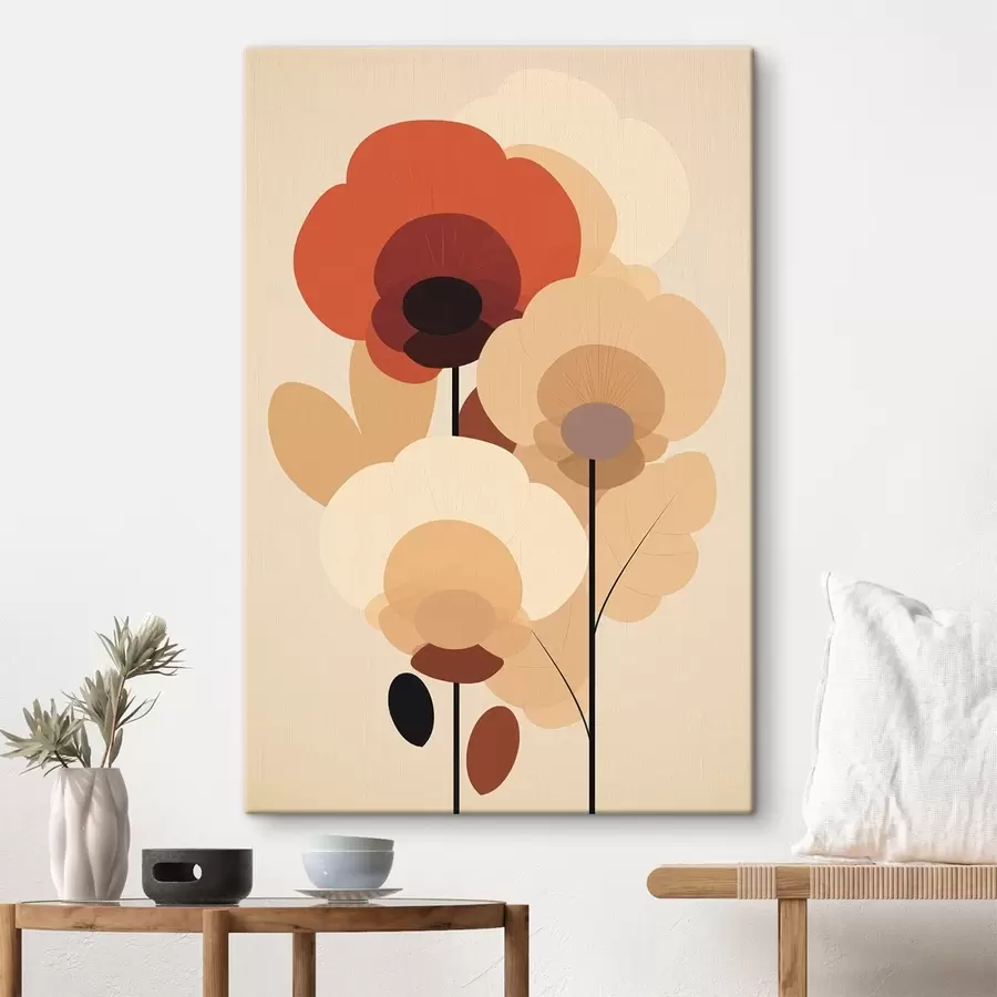  Schilderijen Abstracte bloemen in een warm beige kleurenpalet in minimalistische stijl s46942
