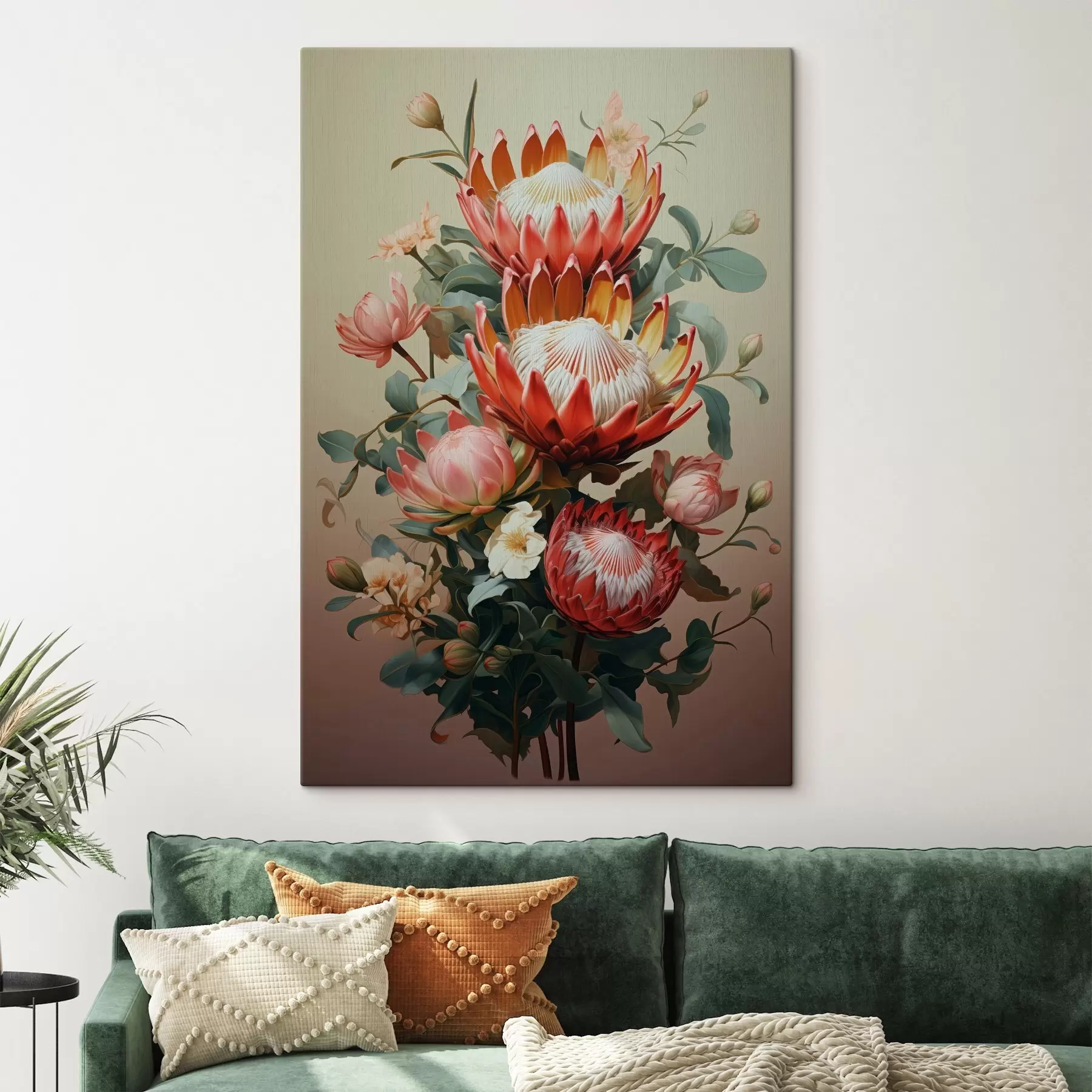  Schilderijen Compositie met grote protea's in een moderne digitale schilderachtige illustratiestijl s46947