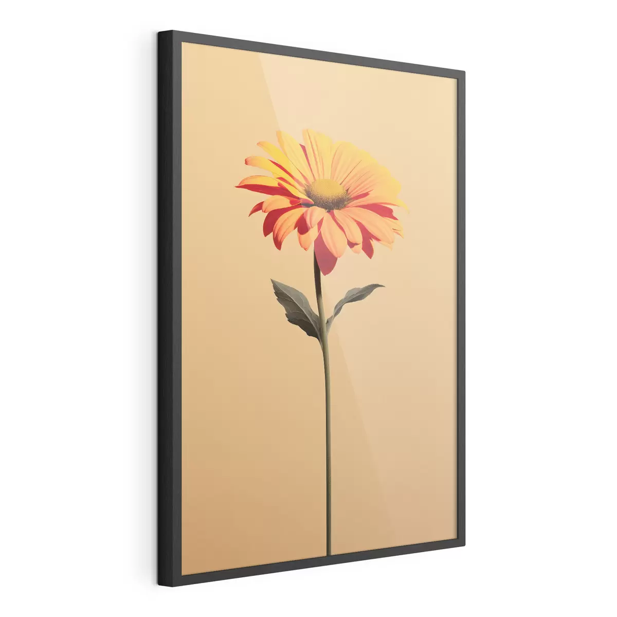 Poster Gerbera-bloem op een effen achtergrond met zacht licht in een minimalistische stijl f46928