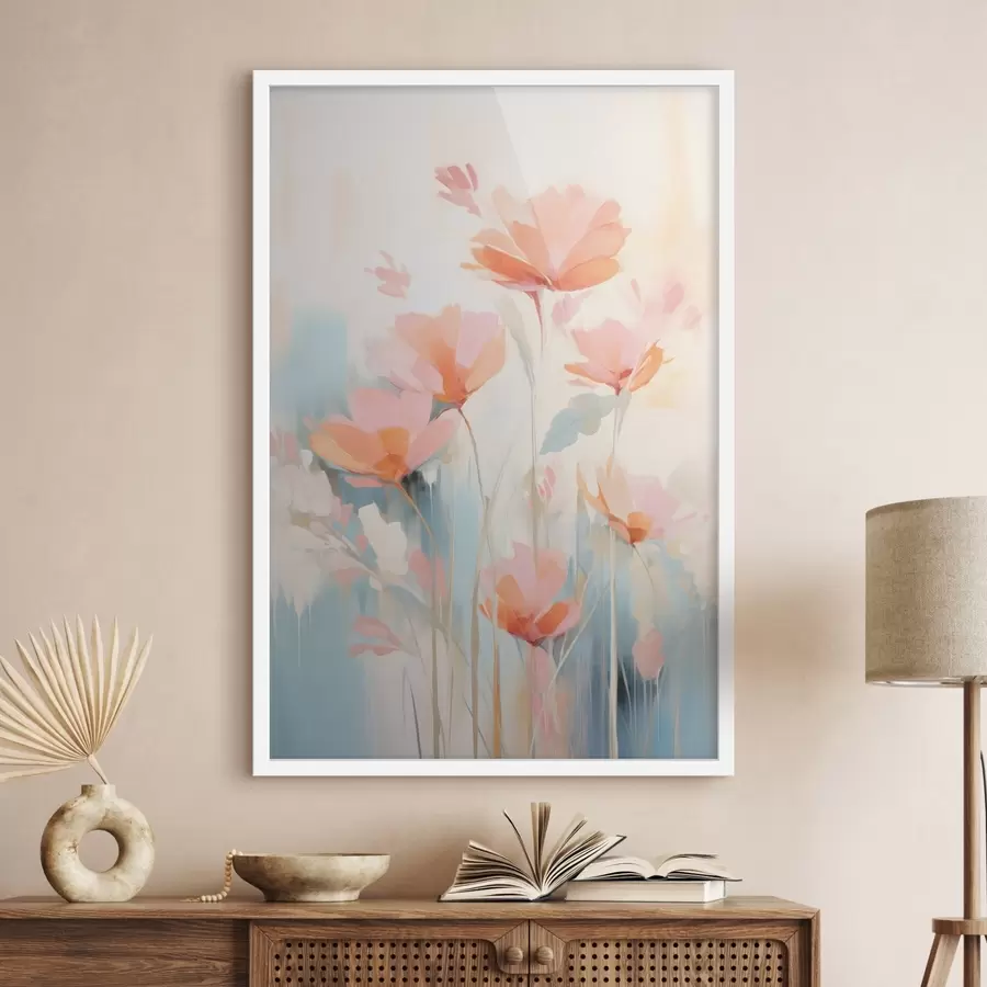 Fotobehang Pastelkleurige bloemencompositie in een eigentijdse schilderstijl f46930