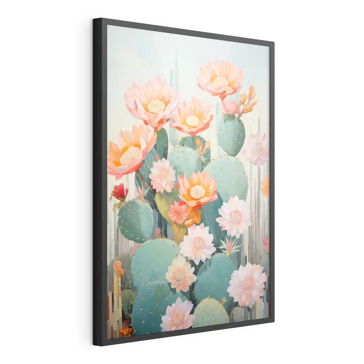 Poster Cactusbloementuin in een zacht pastelpalet in illustratiestijl f46935