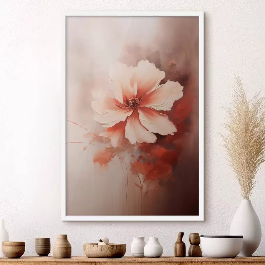 Fotobehang Delicate witte koraalbloem op een wazige achtergrond in een olieverfstijl f46938