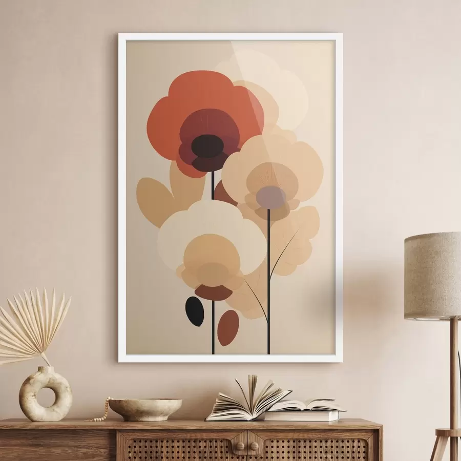 Fotobehang Abstracte bloemen in een warm beige kleurenpalet in minimalistische stijl f46942
