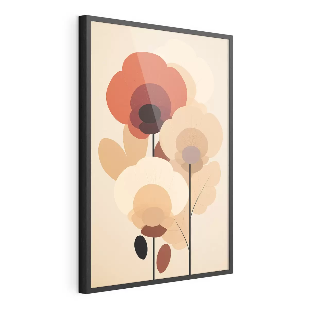 Poster Abstracte bloemen in een warm beige kleurenpalet in minimalistische stijl f46942