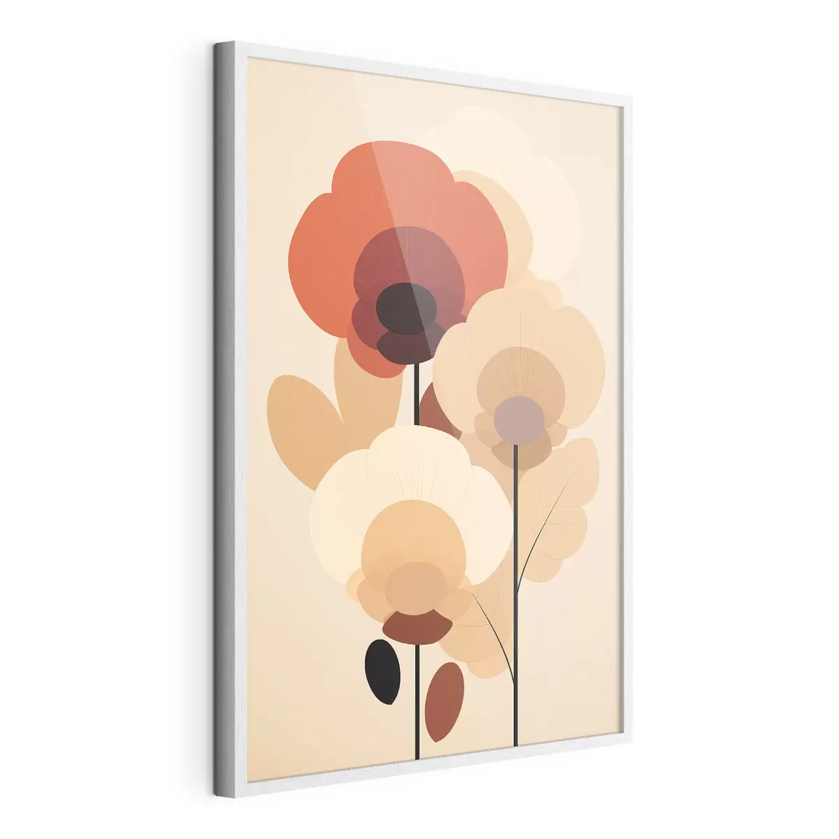 Poster Abstracte bloemen in een warm beige kleurenpalet in minimalistische stijl f46942