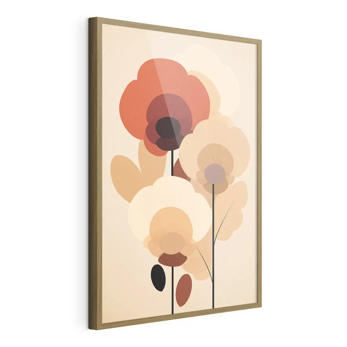 Poster Abstracte bloemen in een warm beige kleurenpalet in minimalistische stijl f46942