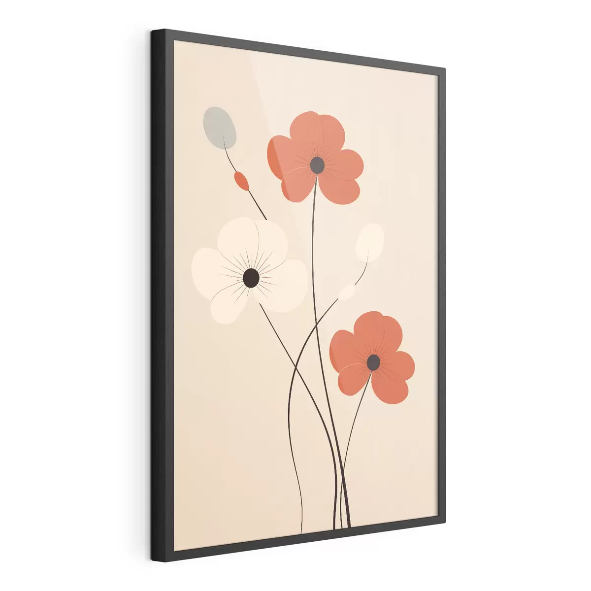 Poster Abstracte compositie met dunne stengels en eenvoudige vormen in een minimalistische stijl f46943