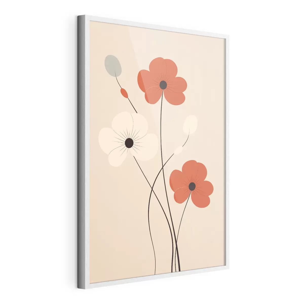 Poster Abstracte compositie met dunne stengels en eenvoudige vormen in een minimalistische stijl f46943