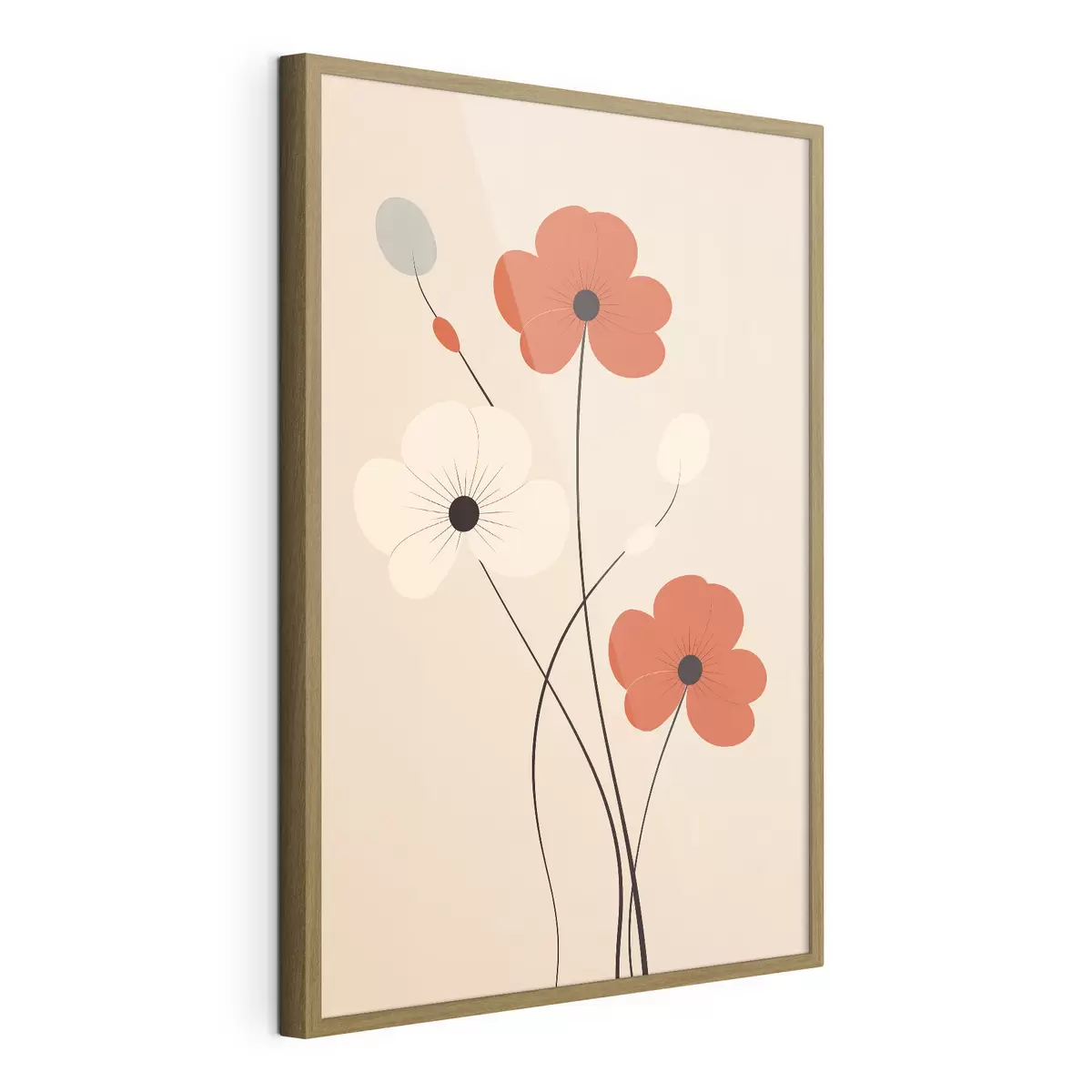 Poster Abstracte compositie met dunne stengels en eenvoudige vormen in een minimalistische stijl f46943
