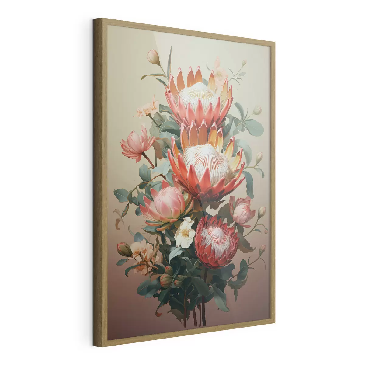 Poster Compositie met grote protea's in een moderne digitale schilderachtige illustratiestijl f46947