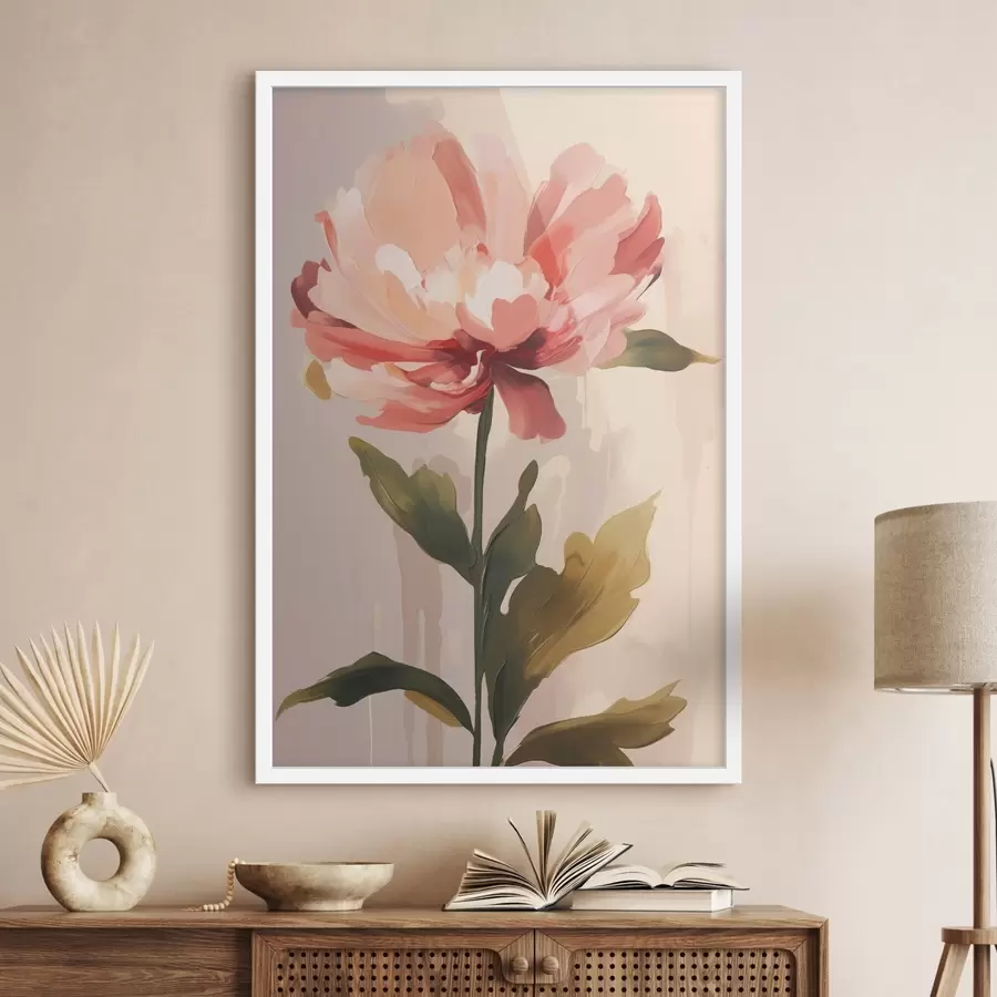 Fotobehang Pioenroos met koraalroze bloemblaadjes in een moderne illustratiestijl f46948