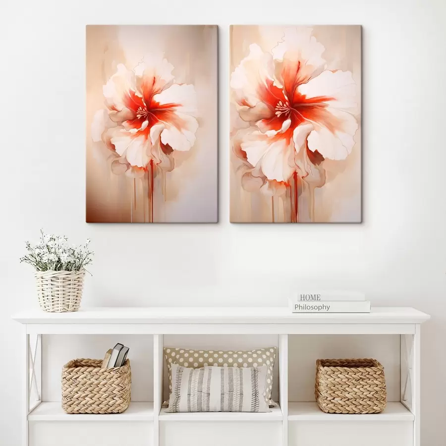  Schilderijen Witte koraalbloemblaadjes op een abstracte achtergrond, rustige compositie m01089