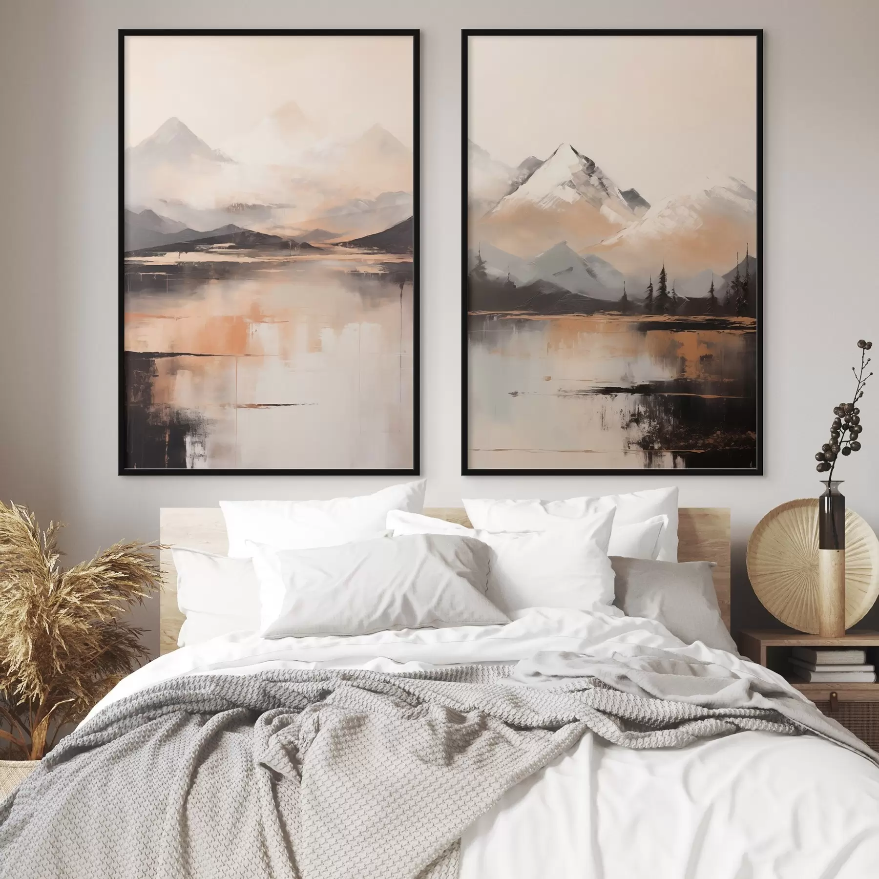 Fotobehang Een landschapsschilderij met textuur dat bergen en een meer imiteert d00831