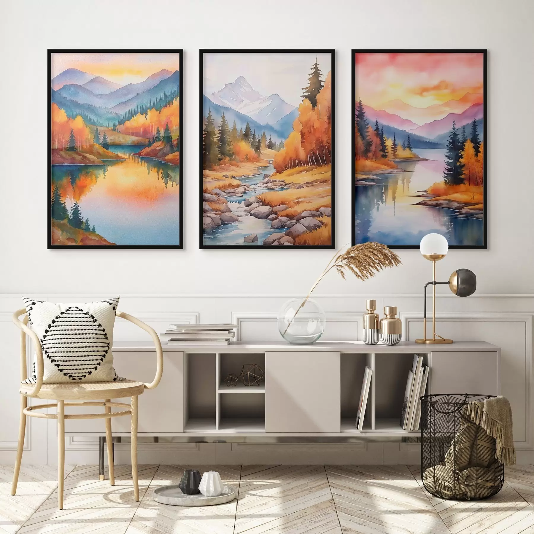 Fotobehang Herfstberglandschap in warme zonsondergangtinten d00930