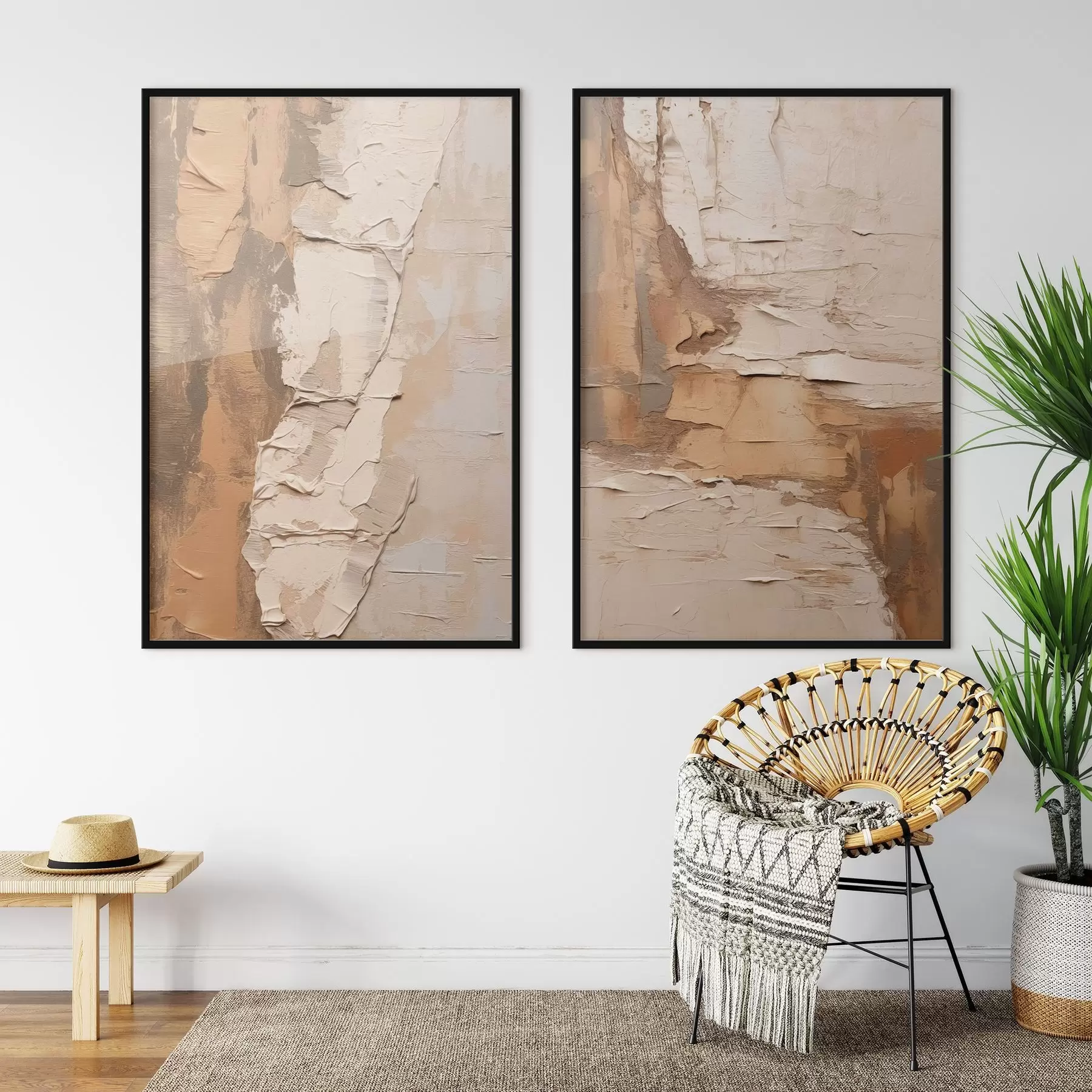 Fotobehang Abstract schilderij met dikke penseelstreken, beige en bruine tinten, gestructureerd oppervlak, neutraal kleurenpalet d00879