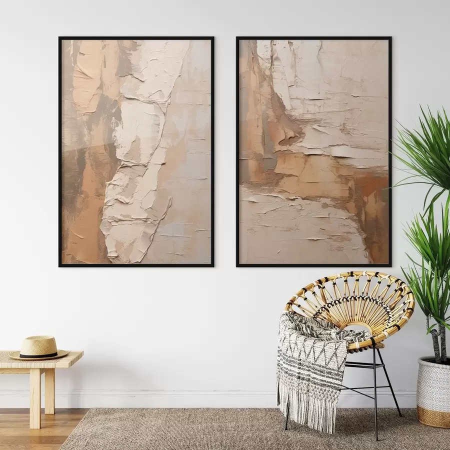 Fotobehang Abstract schilderij met dikke penseelstreken, beige en bruine tinten, gestructureerd oppervlak, neutraal kleurenpalet d00879