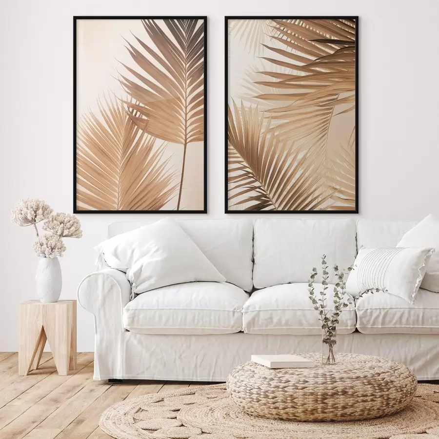 Fotobehang Palmbladeren in bruine tinten, neutrale achtergrond, minimalistische stijl, natuurlijke belichting, tropische sfeer d00880