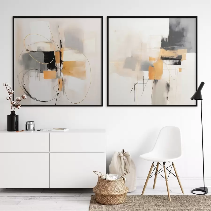 Fotobehang Abstracte geometrie, oker, grijs en zwart d00899